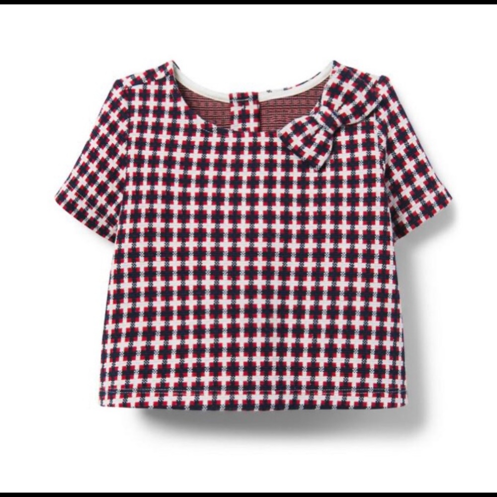 Crimson Check Print Bow Top